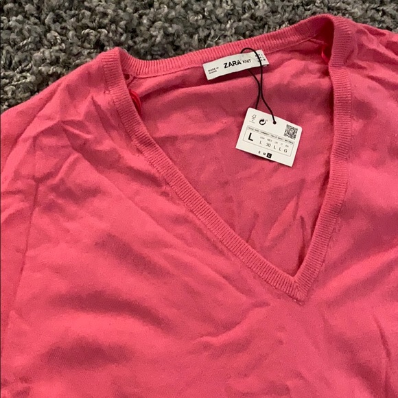 NWT Zara Bright Pink Flounce Ruffle Sleeve Sweater - Picture 8 of 8